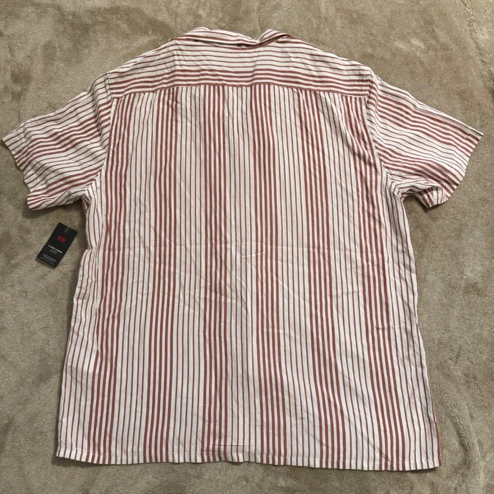 Levis Classic Camper Relaxed Fit Shirt Mens Large Red White Striped NWT viscose